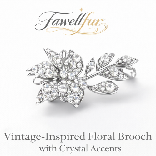 Fawellfur™ Vintage-Inspired Floral Brooch with Crystal Accents
